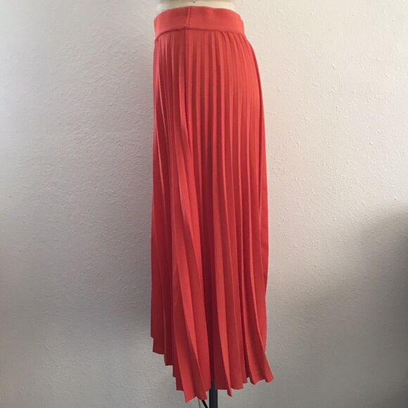 COS Bright Orange Pleated Mid Rise Chiffon Bold Flowy Minimal Midi Skirt - 38 S - Picture 5 of 9